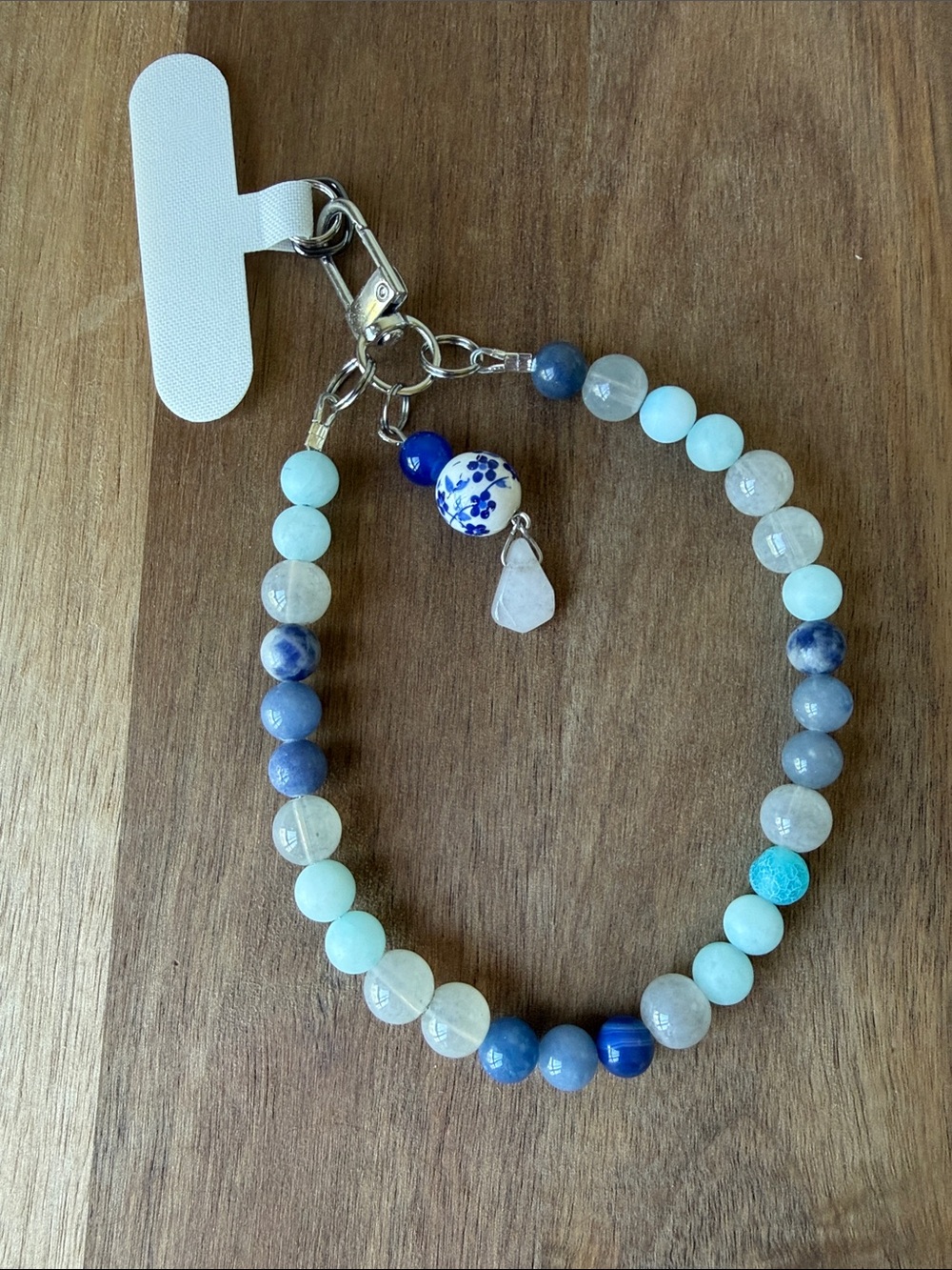 ⭐️ 112. Handmade real Stone -Mykonos SLV- phone strap bracelet clip on